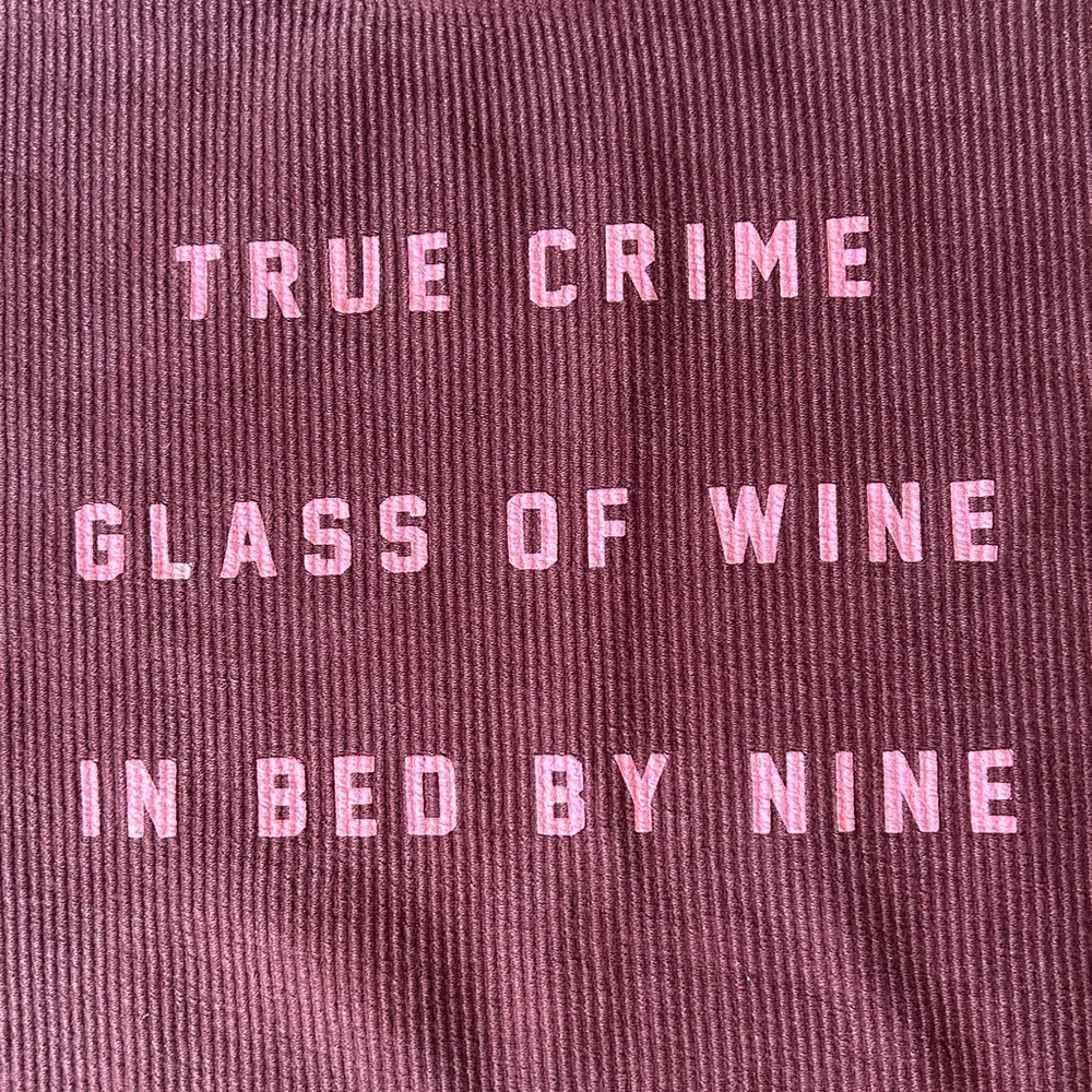 TRUE CRIME Oversized Corded Sweatshirt L Burgundy/Pink Text Cozy Casual Lounge